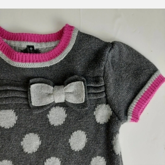 Mayoral Chic Short Sleeve Gray Pink Polka Dot Sweater Dress Size 4 Pullover EUC - Picture 6 of 11